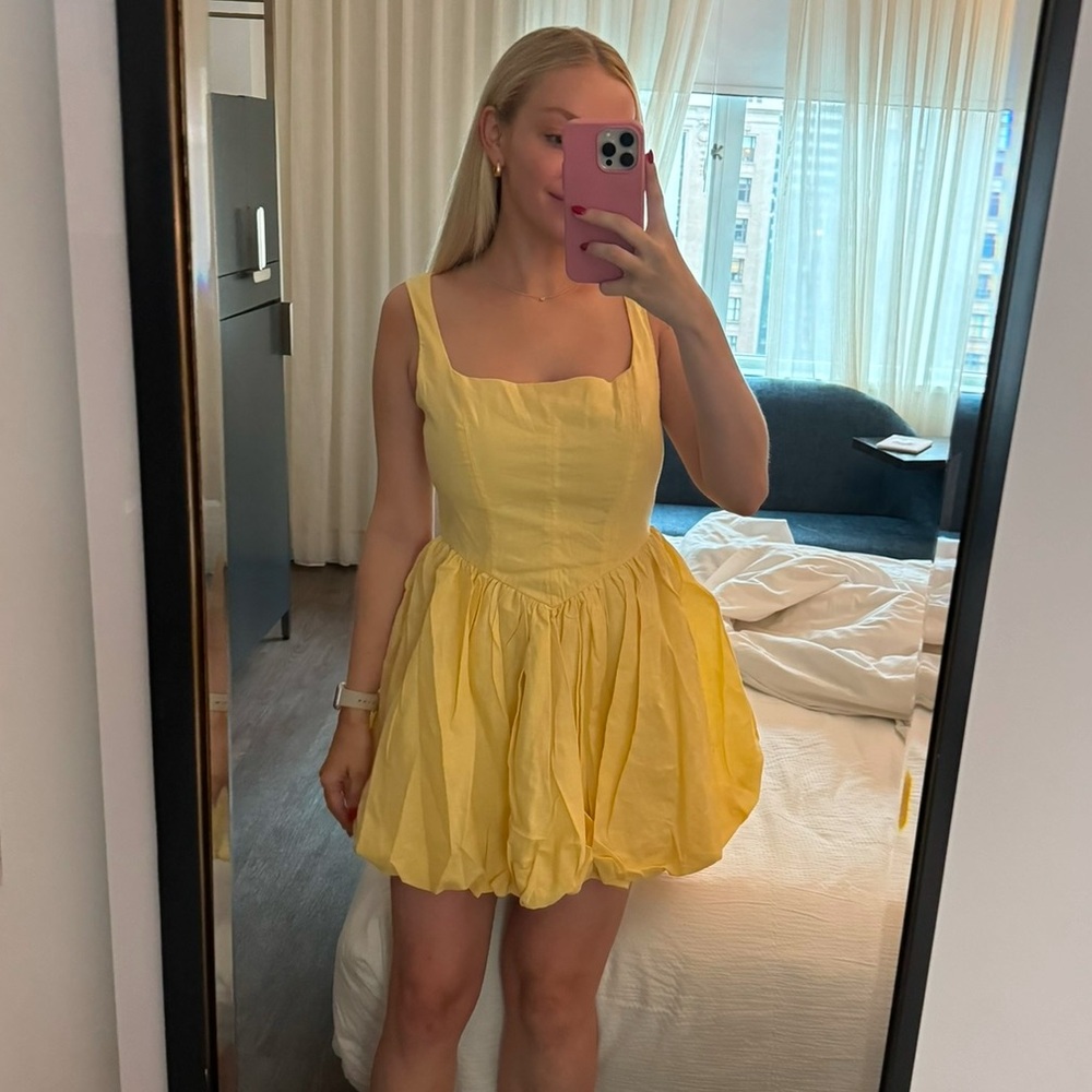 Yellow Bubble Hem Mini Dress - Picture 3 of 6